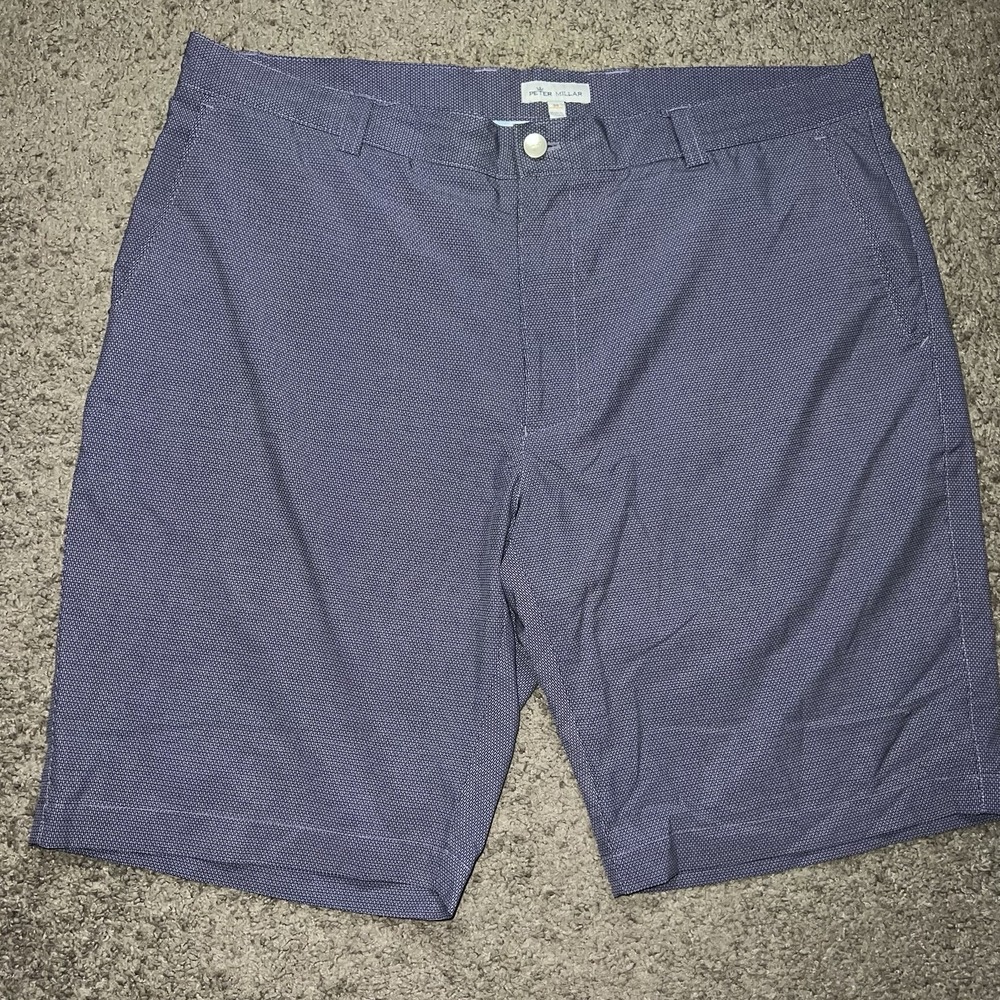 Peter Millar Crown Sports Shorts Mens 38 Blue Geo Print Performance Golf Chino